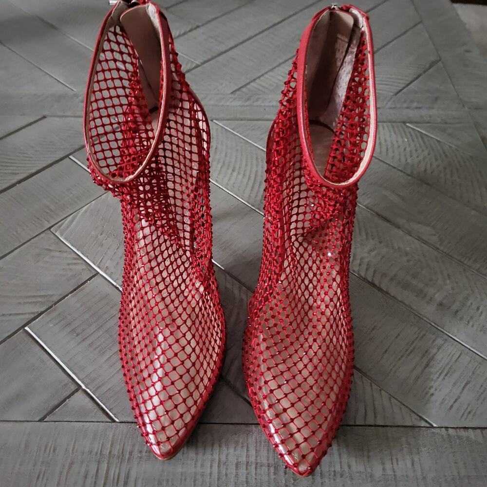 Charles by Charles David Heels Ankle Bootie Red Rhinestone Bling Christmas